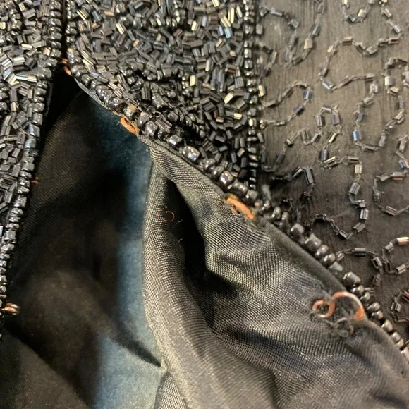 Vintage Patra Petite Black Beaded Silk Evening Jacket Cropped Size PM 80s 90s - Picture 11 of 16